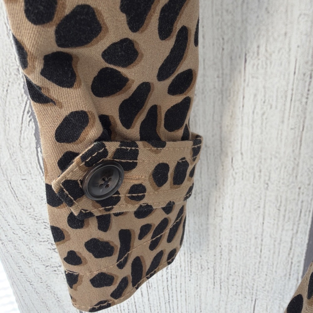 Ann Taylor Jacket Womens 6 Black Tan Cheetah Leopard Animal Print Belted Coat - Picture 4 of 14